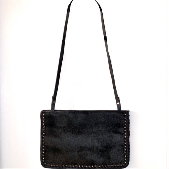 Zara Handbags - 🆕 Zara Pony Hair Leather Studded Shoulder Clutch